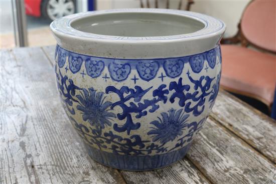 A blue and white pot